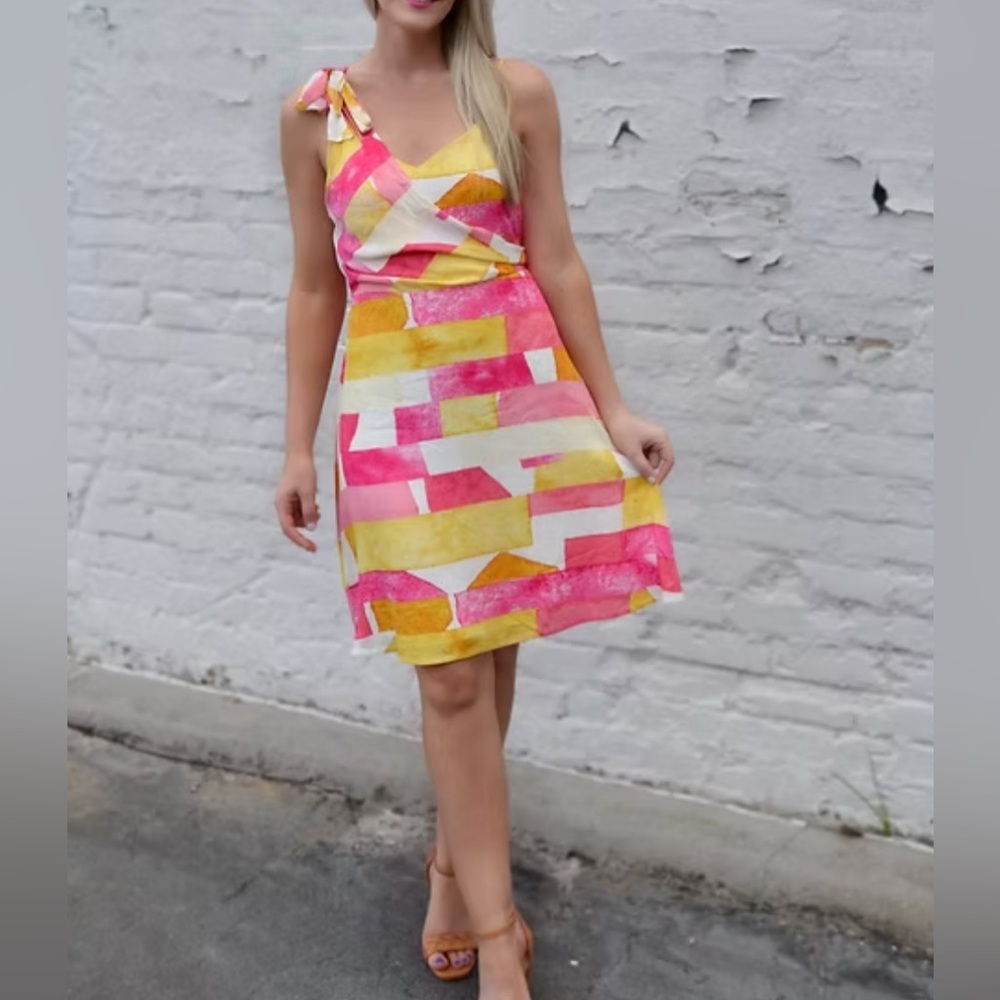 Gilli, Multicolor Abstract Print Tie Shoulder Dress, Size L | 0413